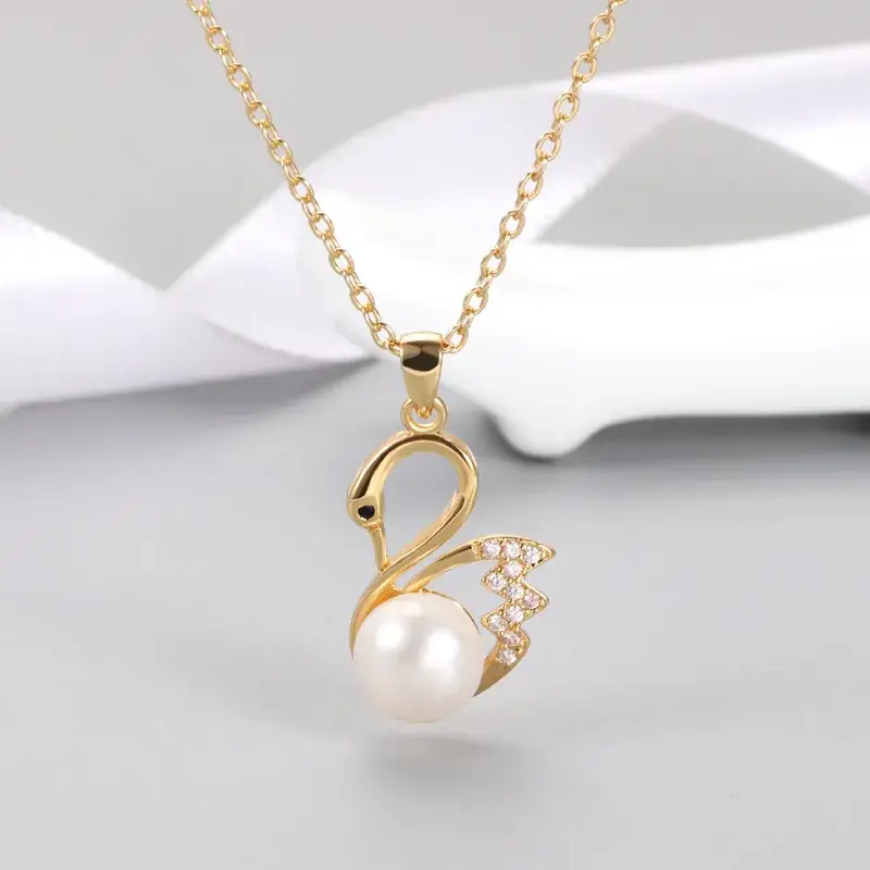 Gold Swan Pearl Pendant Necklace for Women - Image 2