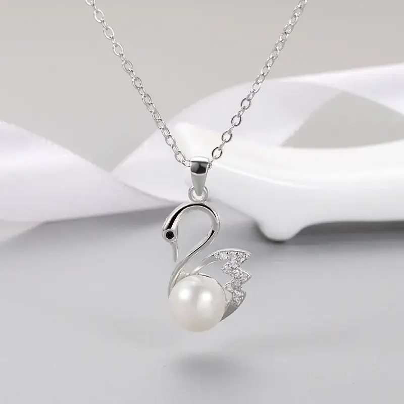 Gold Swan Pearl Pendant Necklace for Women - Image 3