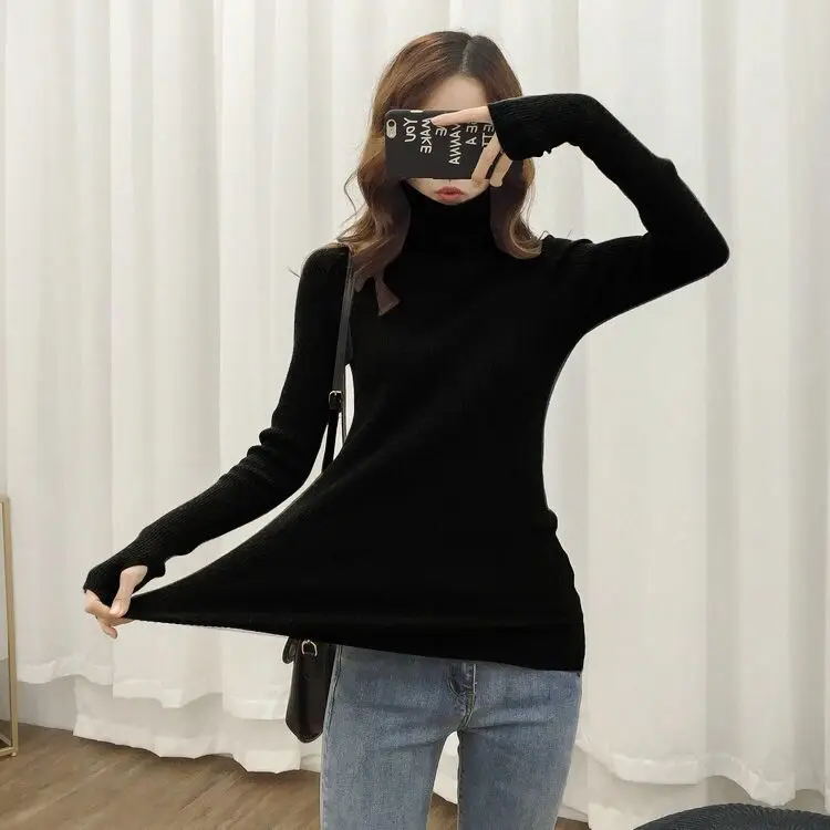 Long Sleeve Thumb Knit Sweater with Backing Pile Collar