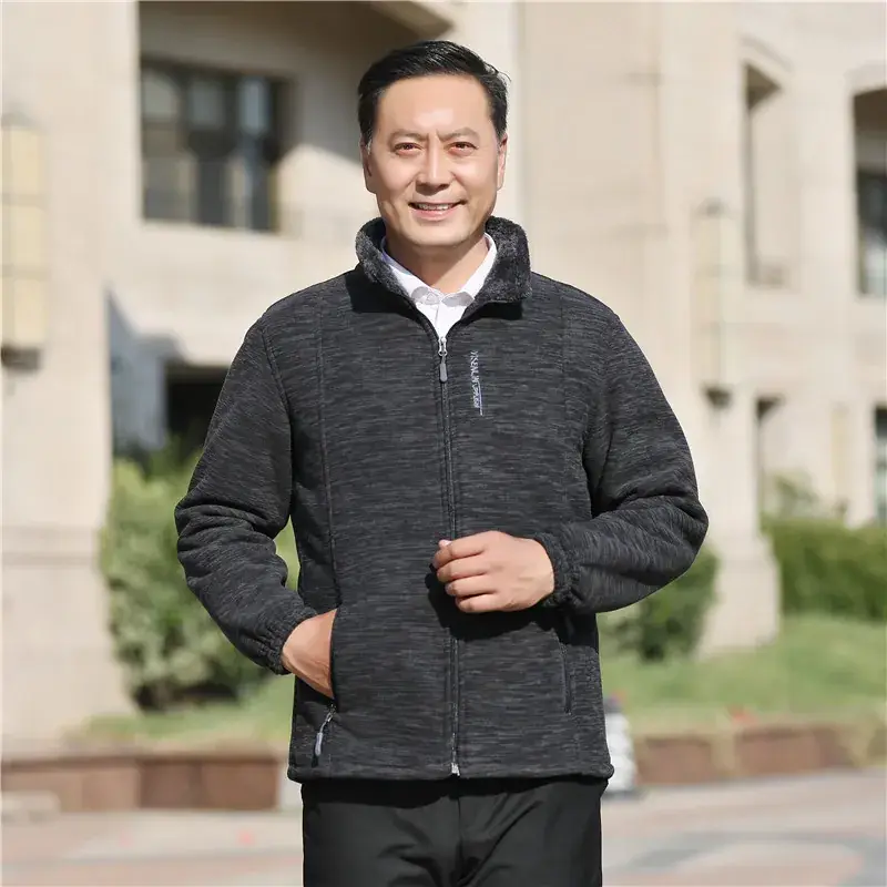 Men's Blue Fleece Lined Jacket with Card Collar - Image 3