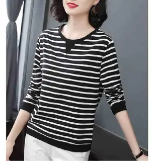 Long Sleeve Striped T-Shirt Women Large 2022 - Image 8
