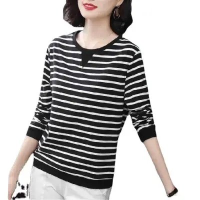 Long Sleeve Striped T-Shirt Women Large 2022 - Image 10