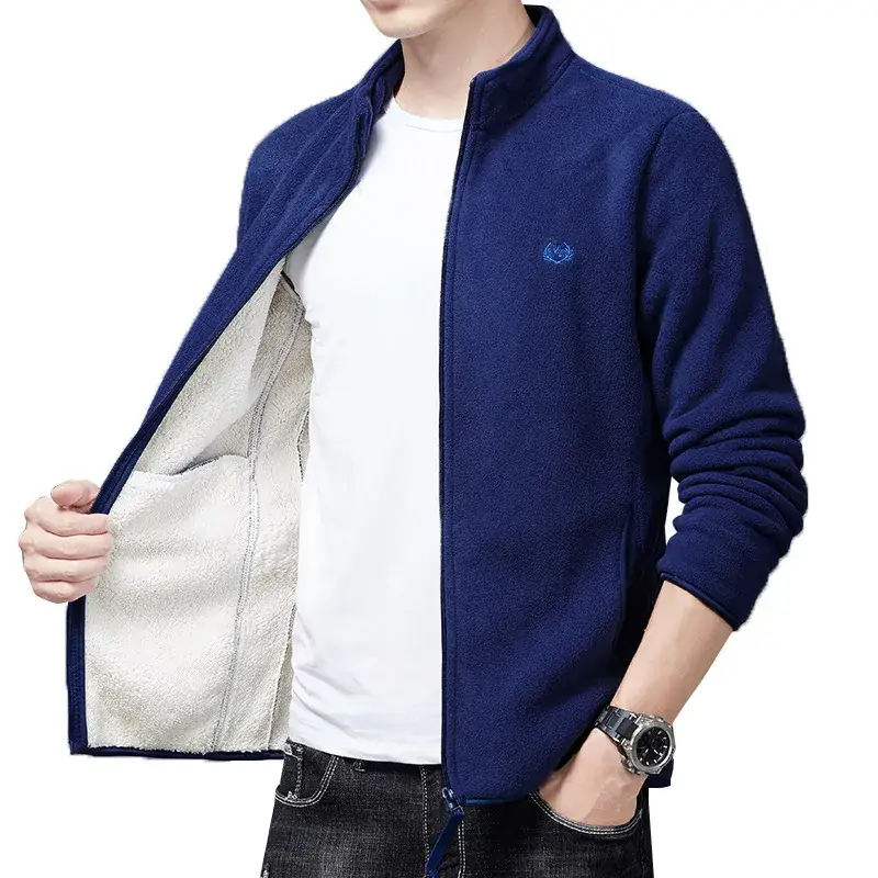 Men's Fleece Zipper Jacket Black Warm Outerwear - Image 7