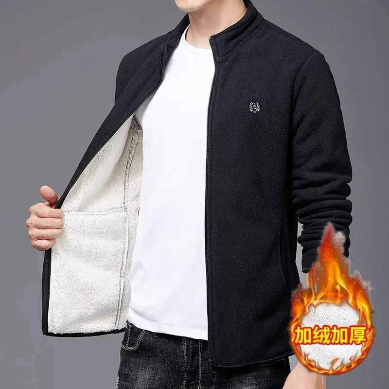 Men's Fleece Zipper Jacket Black Warm Outerwear - Image 2