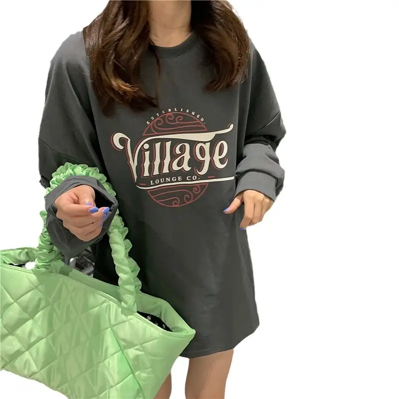 Women Cotton Sweatshirt Mid Length Loose Round Neck Long Sleeve - Image 8