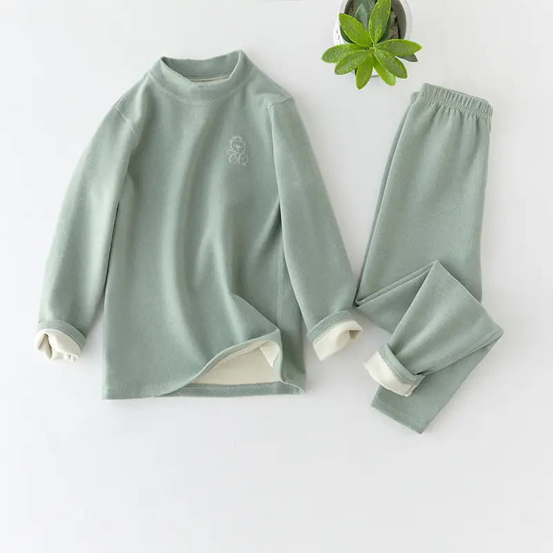 Kids Thermal Pajama Set Green Medium to XL - Image 8