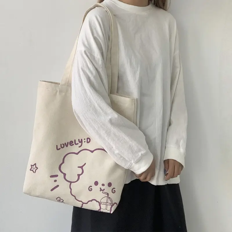 Japanese Ulzzang College Student Canvas Shoulder Bag Large Capacity Purple - Image 4