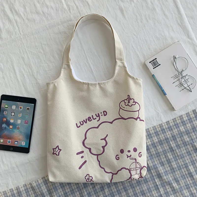 Japanese Ulzzang College Student Canvas Shoulder Bag Large Capacity Purple — feature 12