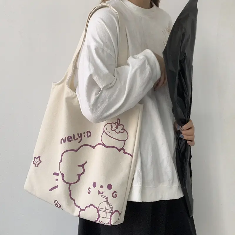 Japanese Ulzzang College Student Canvas Shoulder Bag Large Capacity Purple — feature 6