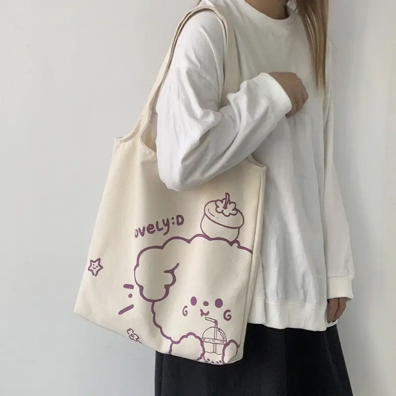 Japanese Ulzzang College Student Canvas Shoulder Bag Large Capacity Purple — feature 7