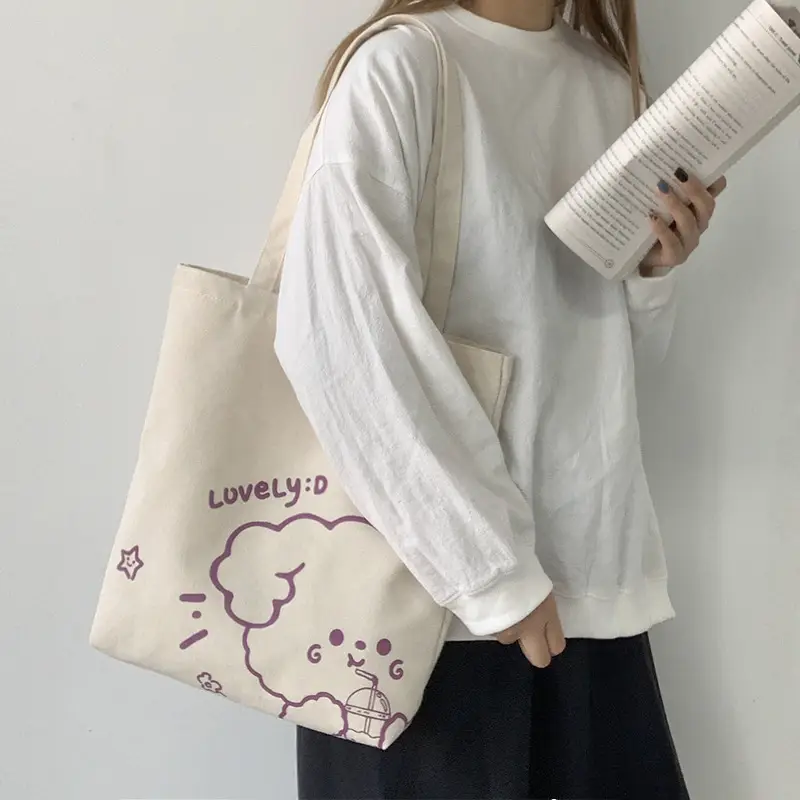 Japanese Ulzzang College Student Canvas Shoulder Bag Large Capacity Purple — feature 8