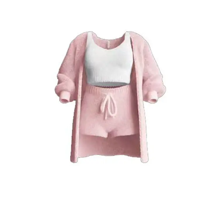 Black 4-Piece Knitted Long Sleeve Vest Shorts Set