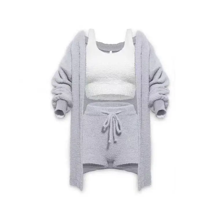Black 4-Piece Knitted Long Sleeve Vest Shorts Set