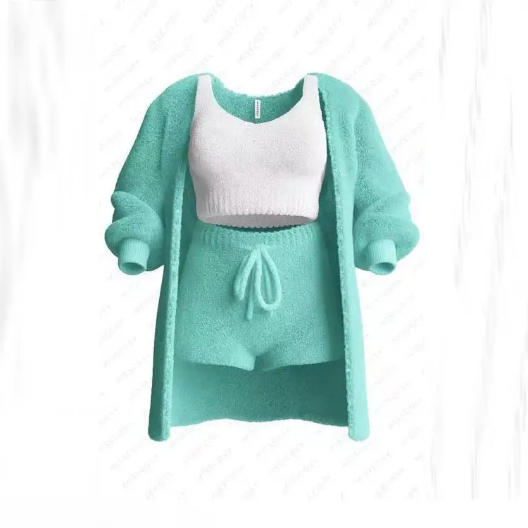 Black 4-Piece Knitted Long Sleeve Vest Shorts Set