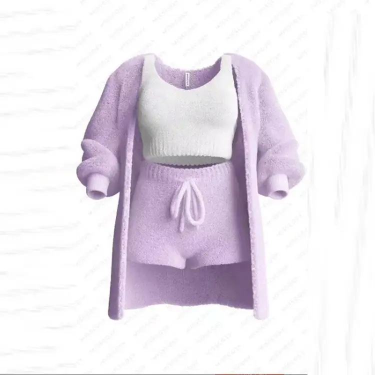 Black 4-Piece Knitted Long Sleeve Vest Shorts Set