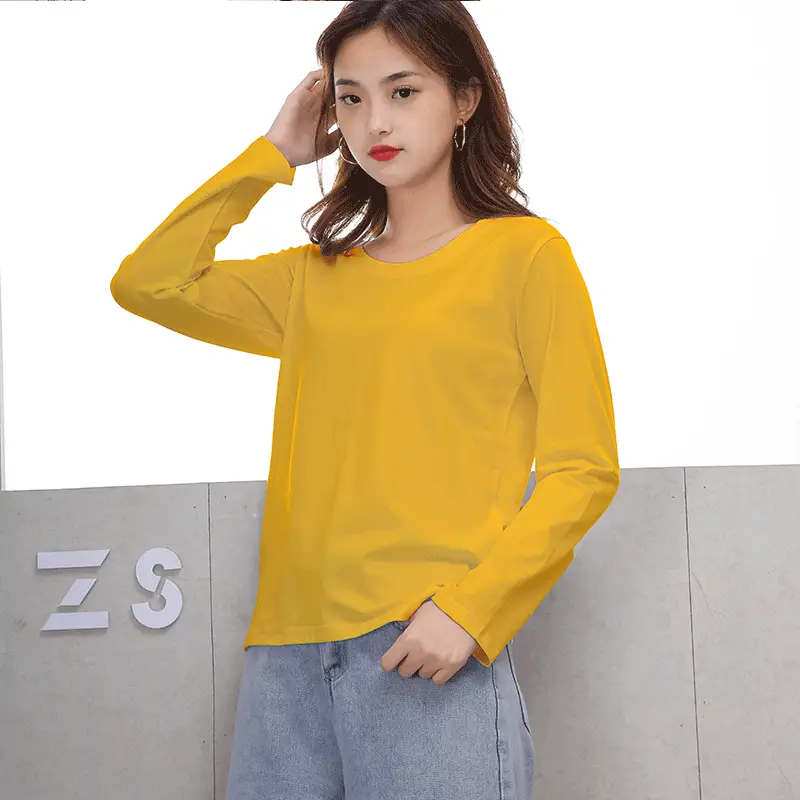 Women Cotton Long Sleeve Yellow T-Shirt 2025 - Image 5