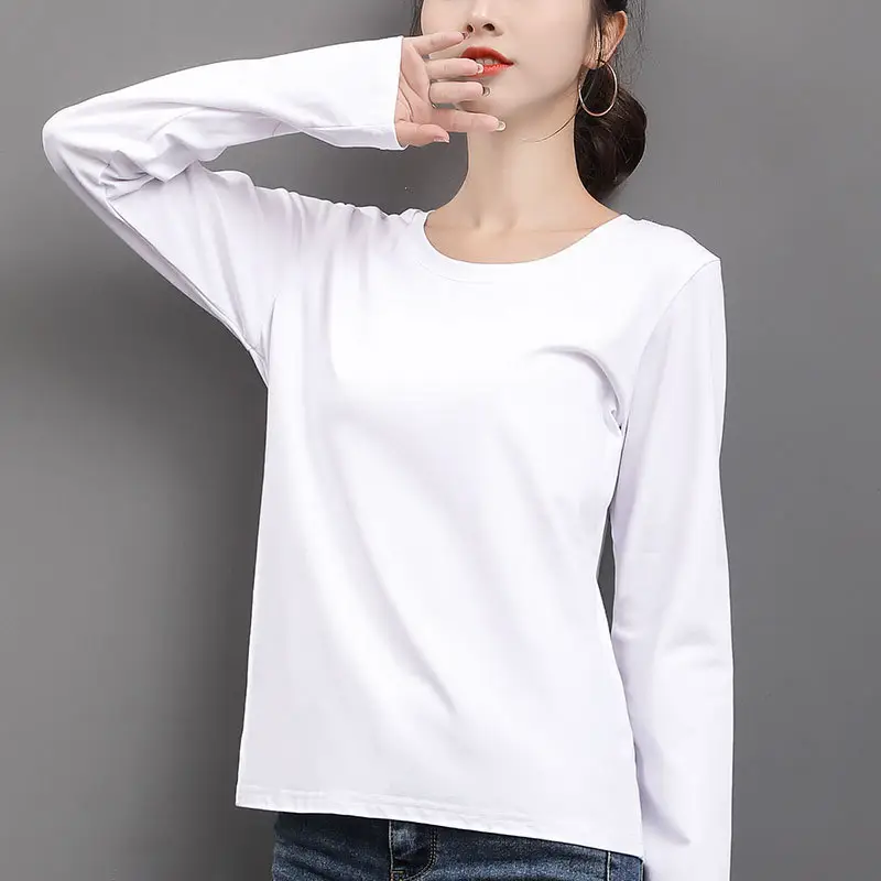 Women Cotton Long Sleeve Yellow T-Shirt 2025 - Image 2