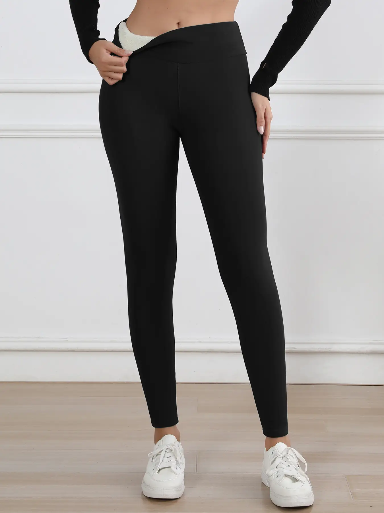 Women Maroon Thick Fleece Leggings High Waist Stretch - Image 25