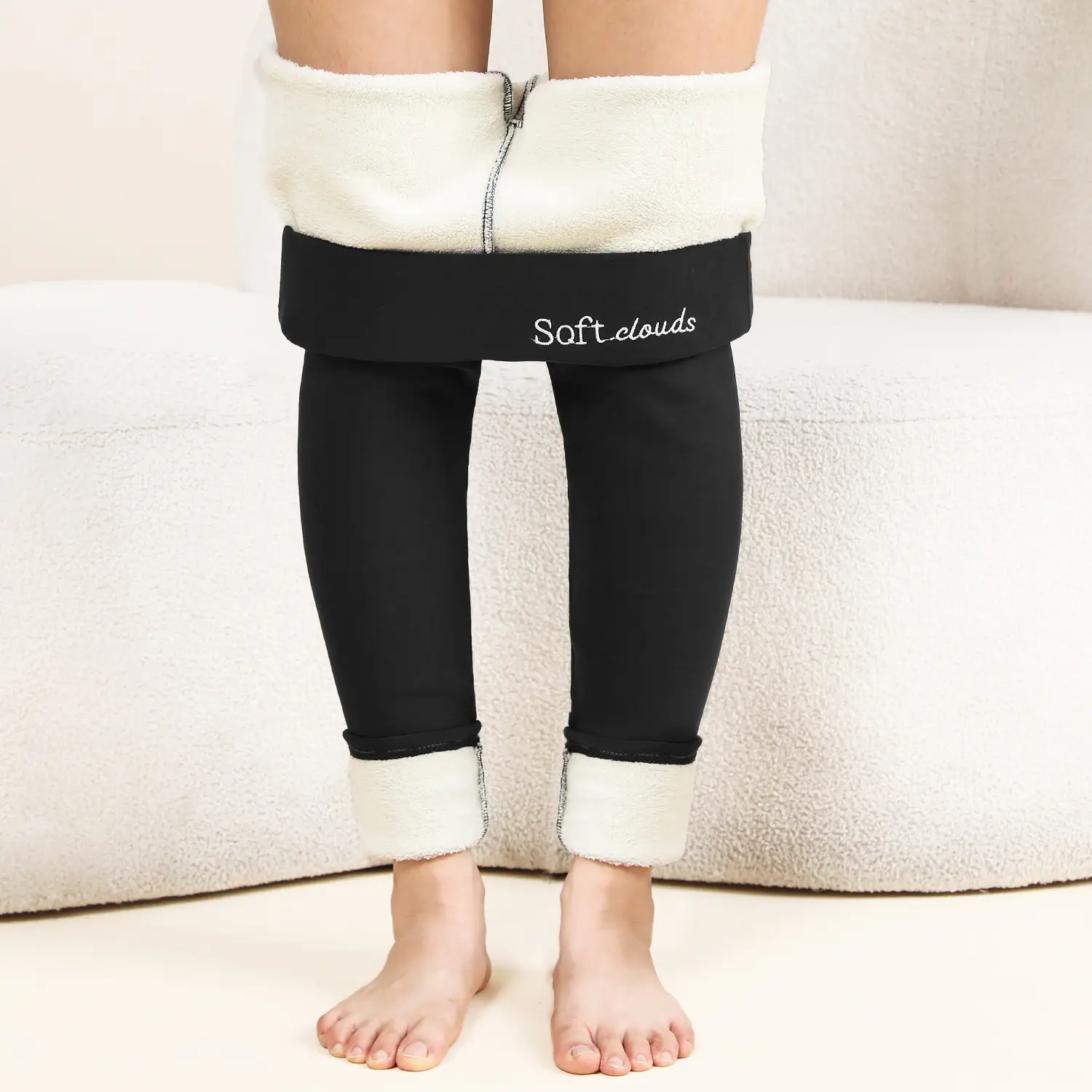 Women Maroon Thick Fleece Leggings High Waist Stretch — feature 12