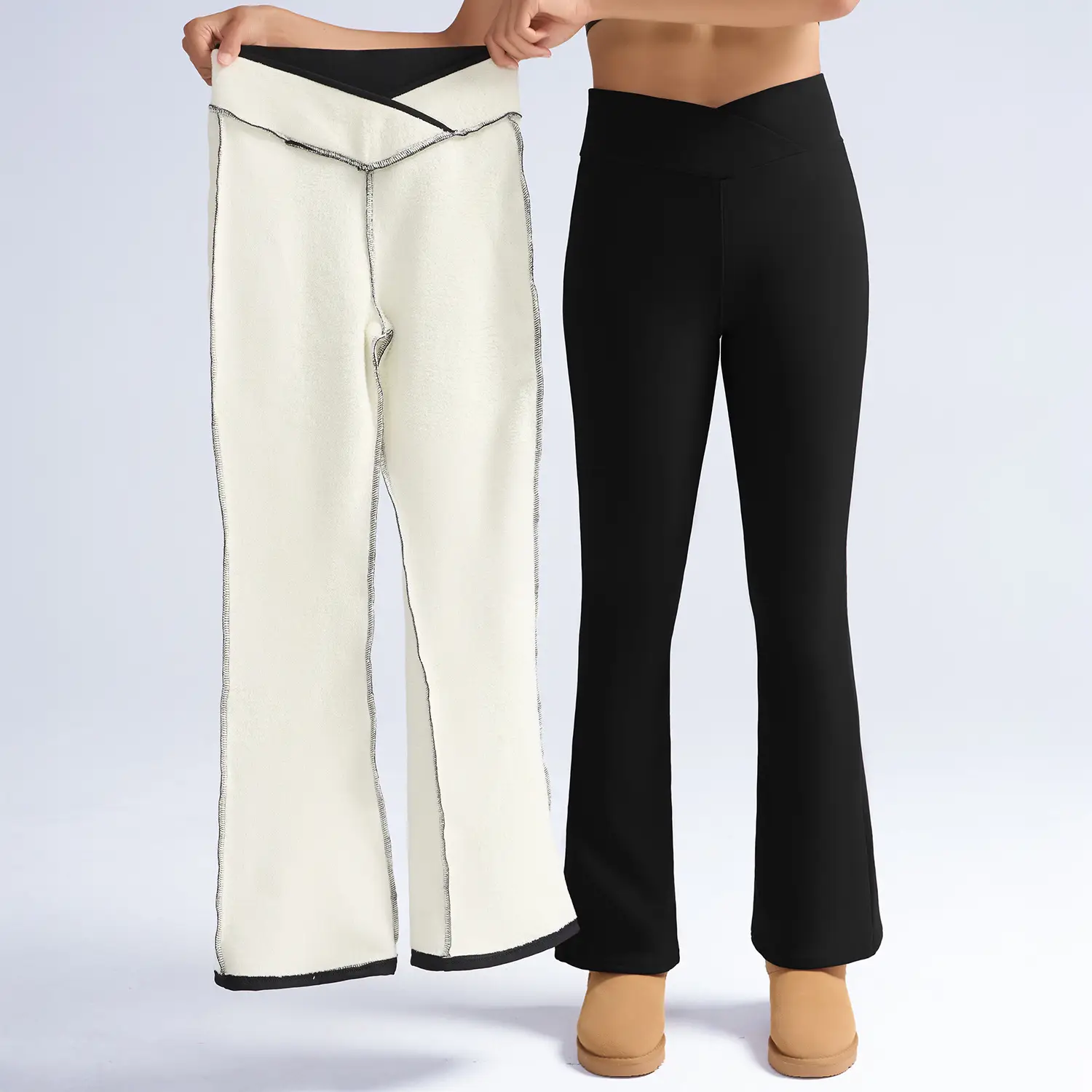 Women Maroon Thick Fleece Leggings High Waist Stretch — feature 20