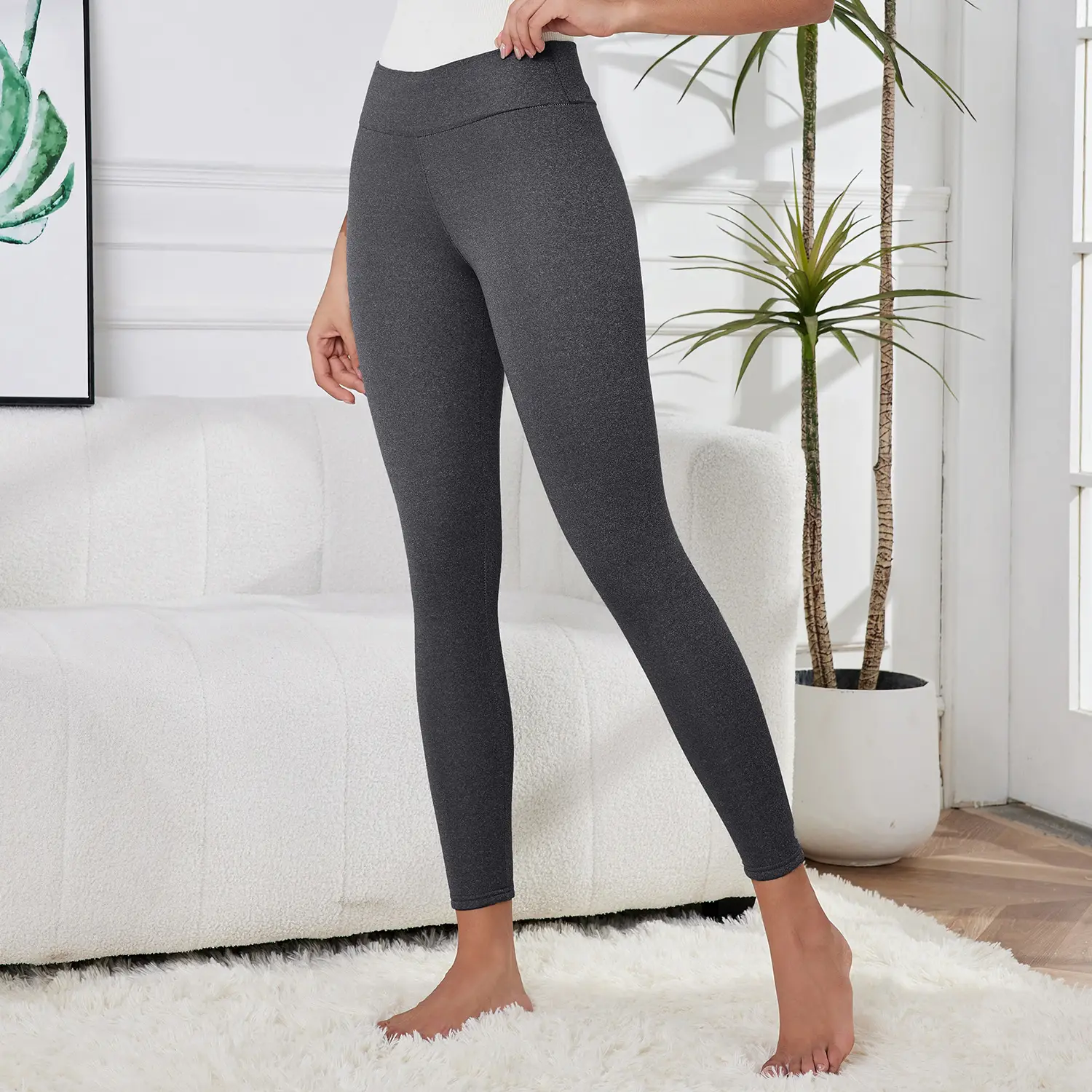 Women Maroon Thick Fleece Leggings High Waist Stretch — feature 31