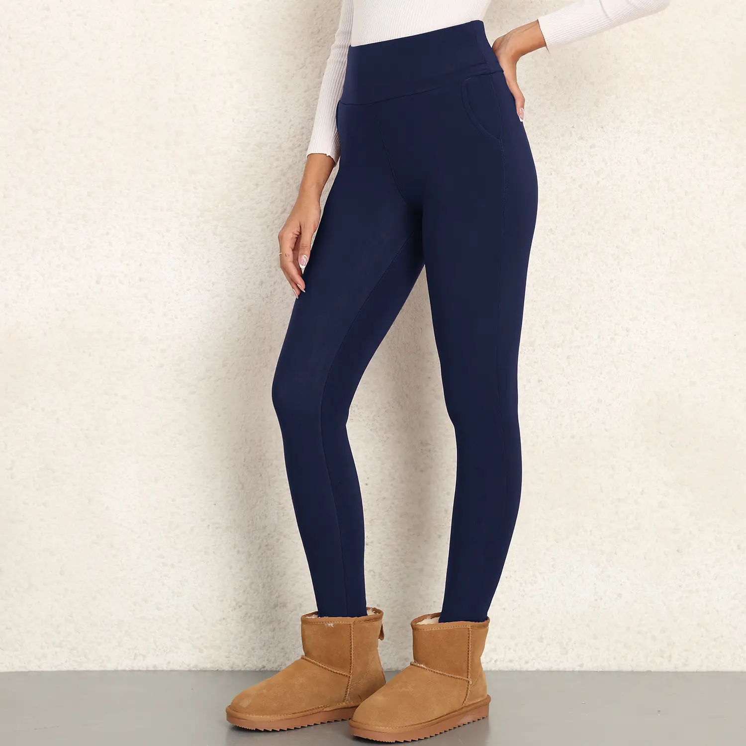 Women Maroon Thick Fleece Leggings High Waist Stretch — feature 8