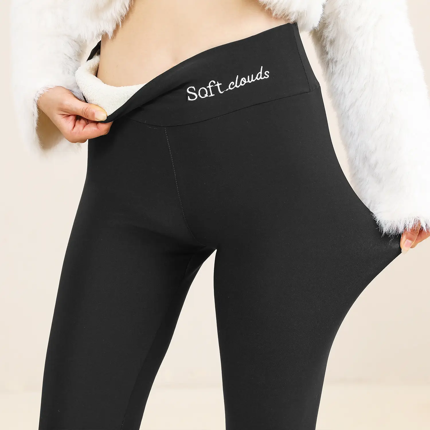 Women Maroon Thick Fleece Leggings High Waist Stretch - Image 13
