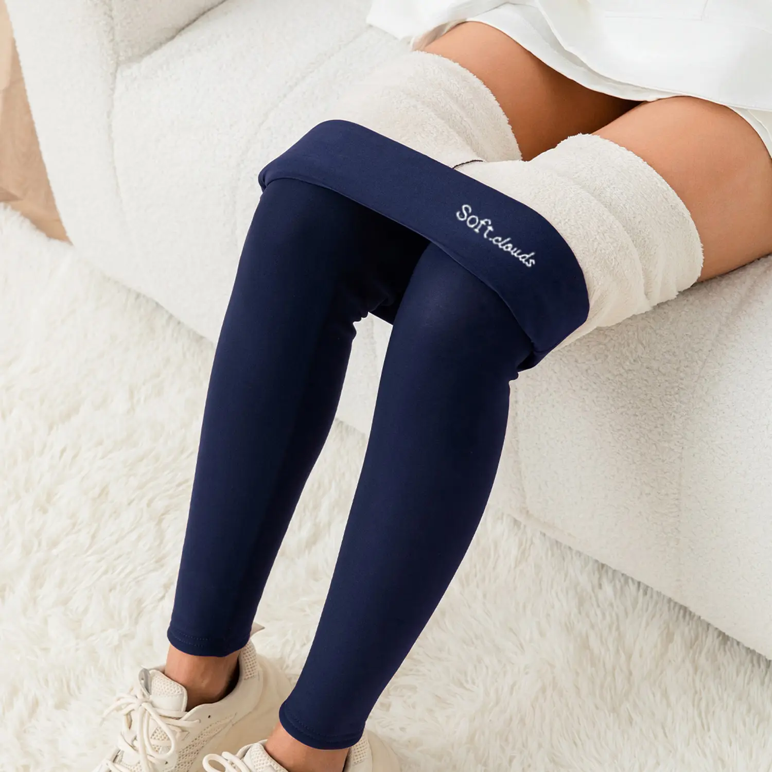 Women Maroon Thick Fleece Leggings High Waist Stretch - Image 14