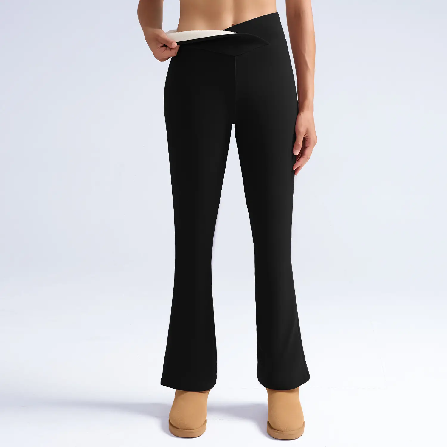 Women Maroon Thick Fleece Leggings High Waist Stretch - Image 15