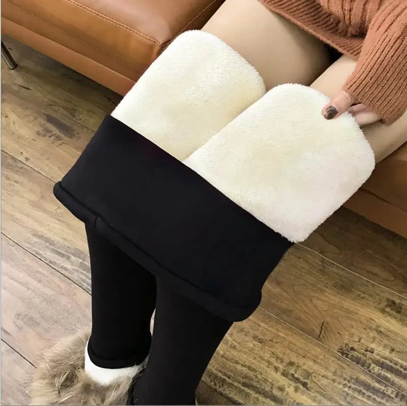 Women Maroon Thick Fleece Leggings High Waist Stretch - Image 2