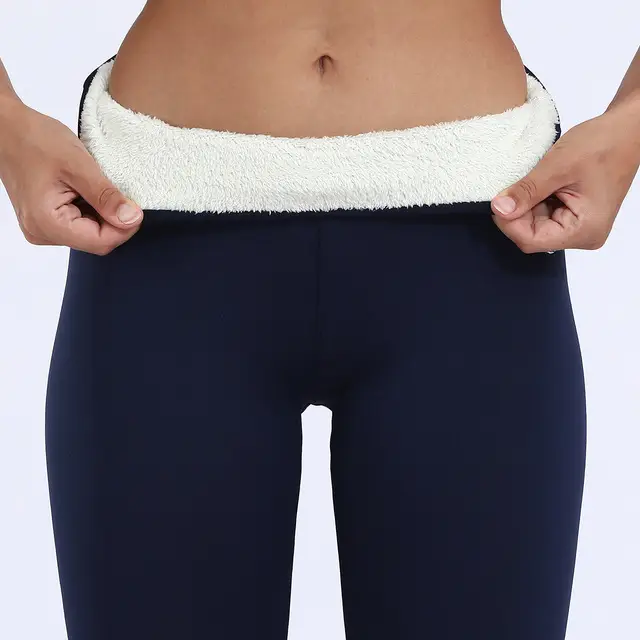 Women Maroon Thick Fleece Leggings High Waist Stretch - Image 4