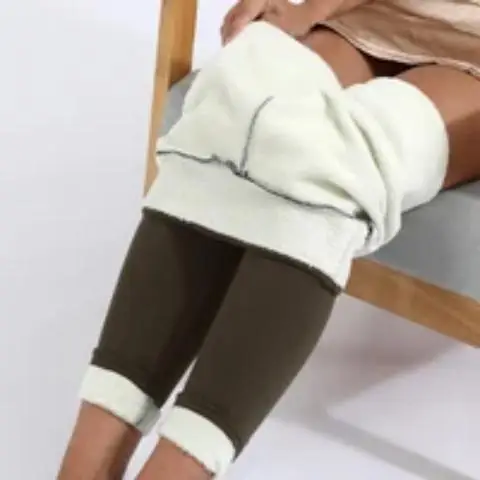 Women Maroon Thick Fleece Leggings High Waist Stretch - Image 5