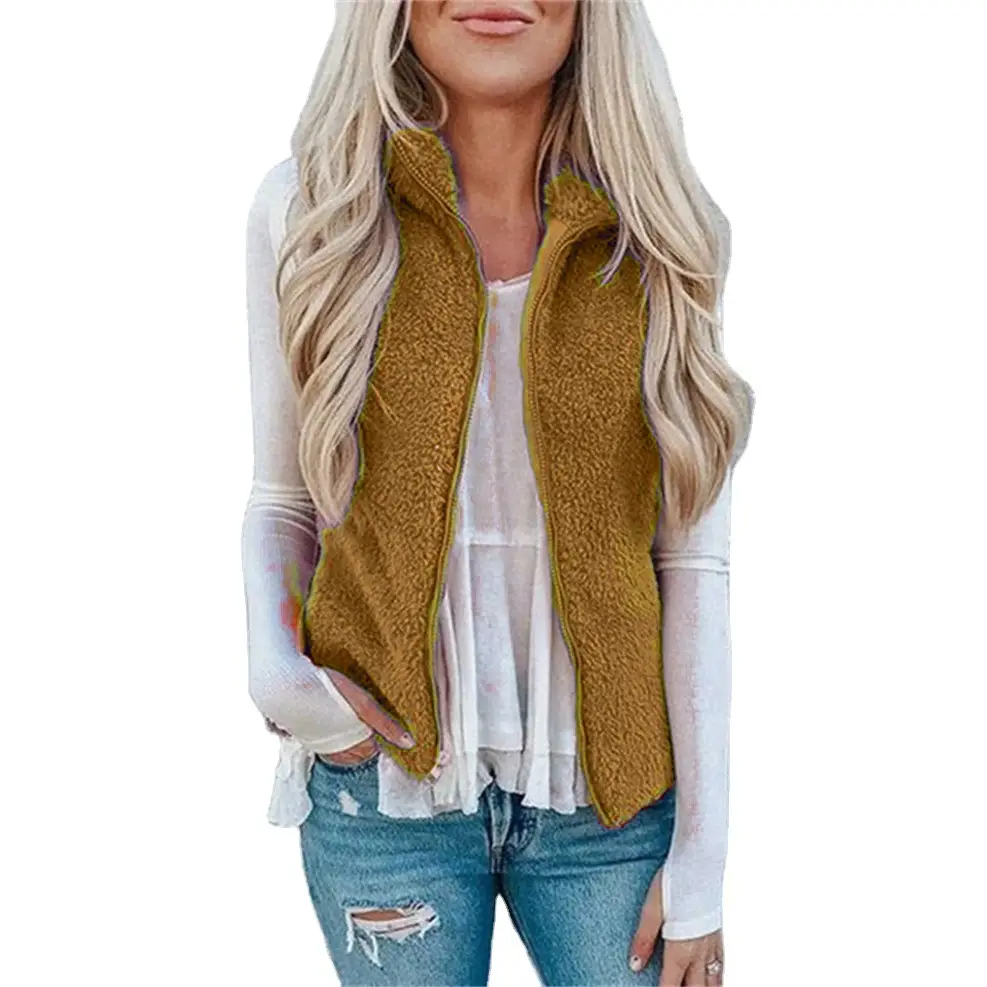 2024 Women's Plush Crossbody Vest Jacket Grey White - Image 10