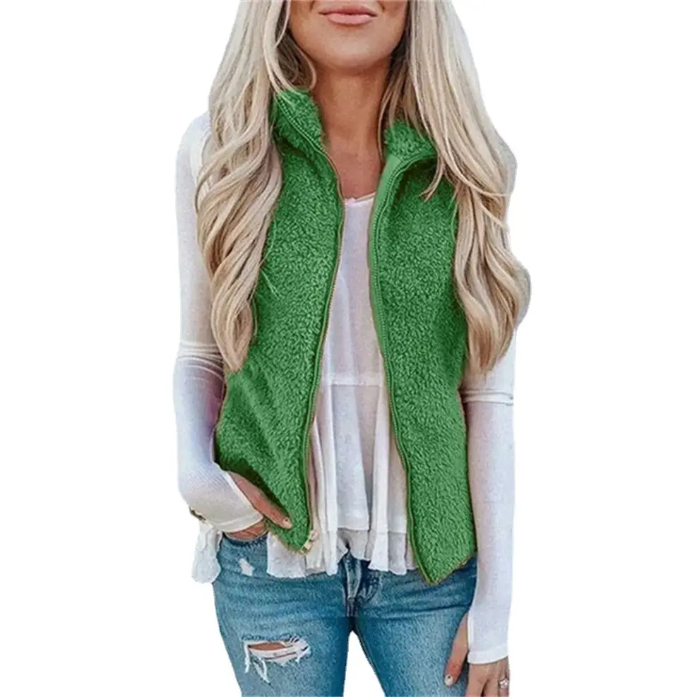 2024 Women's Plush Crossbody Vest Jacket Grey White - Image 11