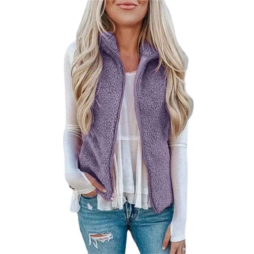 2024 Women's Plush Crossbody Vest Jacket Grey White - Image 12