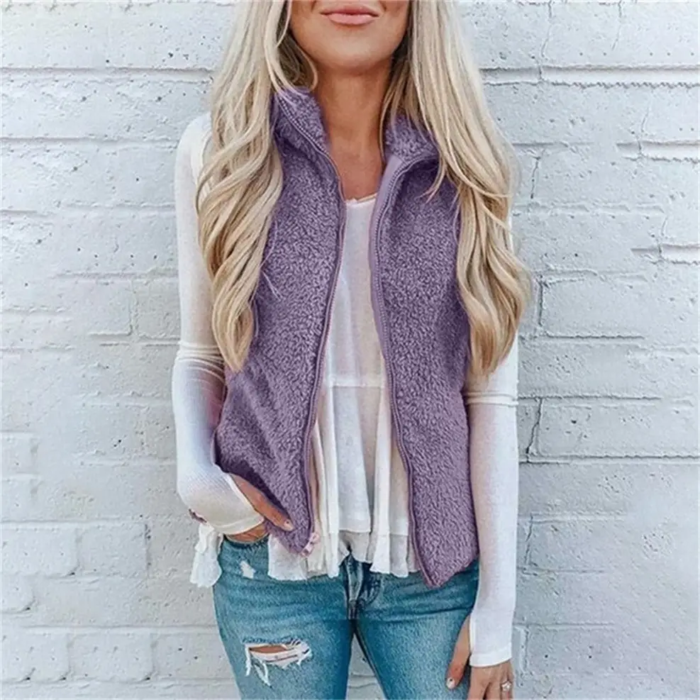2024 Women's Plush Crossbody Vest Jacket Grey White - Image 3