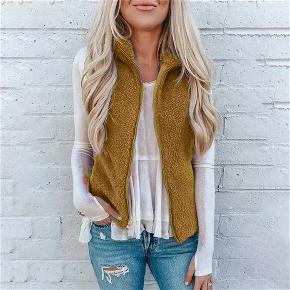 2024 Women's Plush Crossbody Vest Jacket Grey White - Image 6