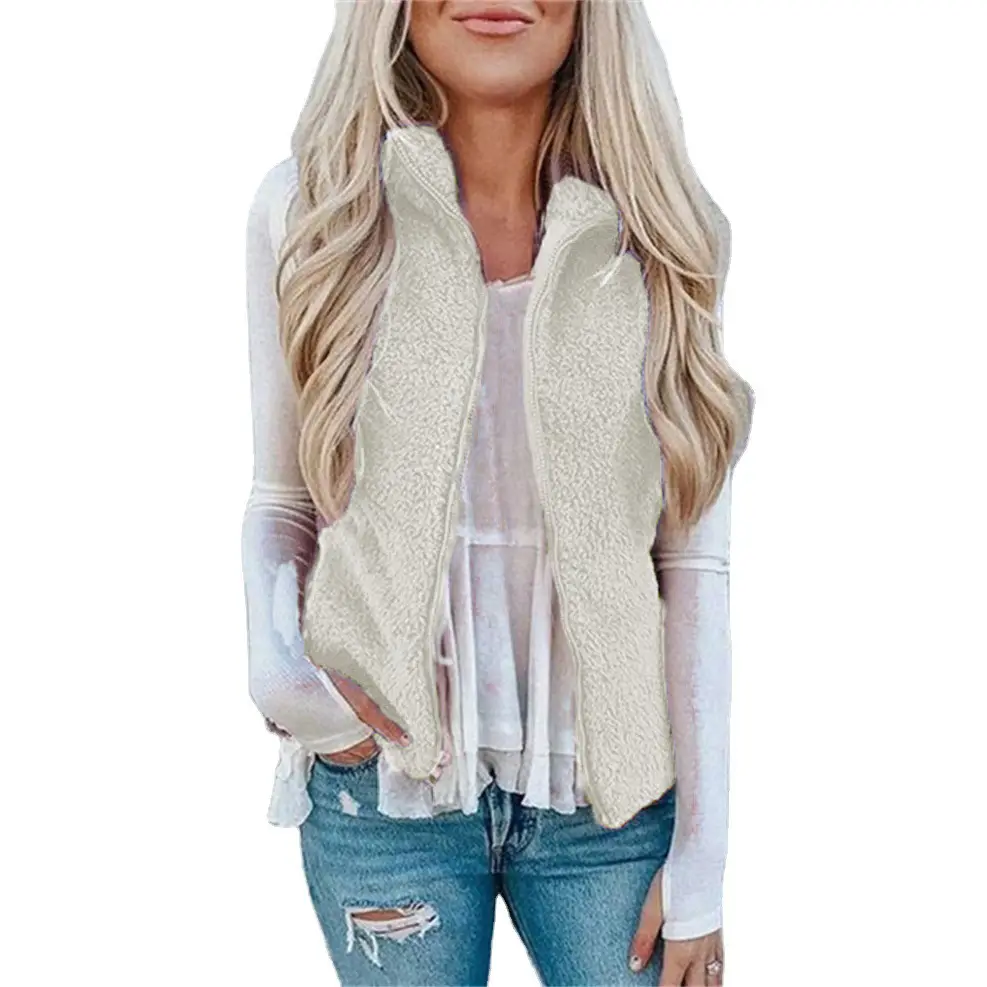 2024 Women's Plush Crossbody Vest Jacket Grey White - Image 7