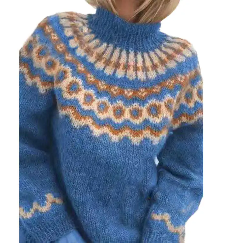 Women Winter Printed Turtleneck Sweater Orange - Image 3