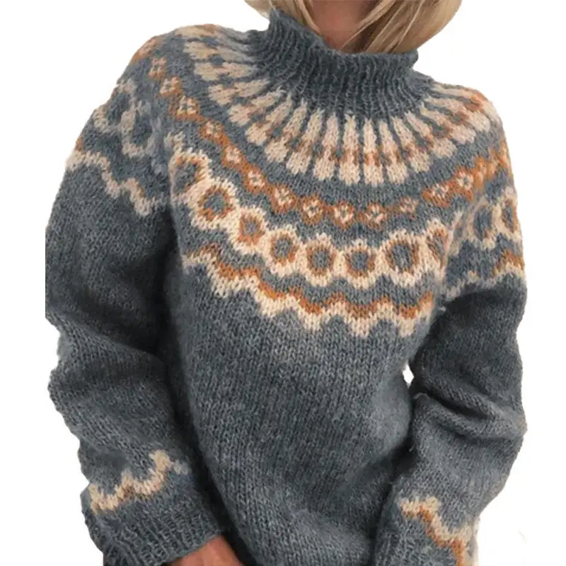 Women Winter Printed Turtleneck Sweater Orange - Image 5