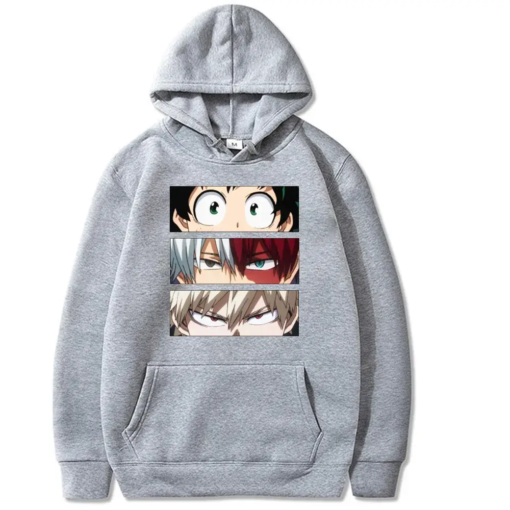 Men Women Gray My Hero Academia Hooded Sweatshirt - Image 4