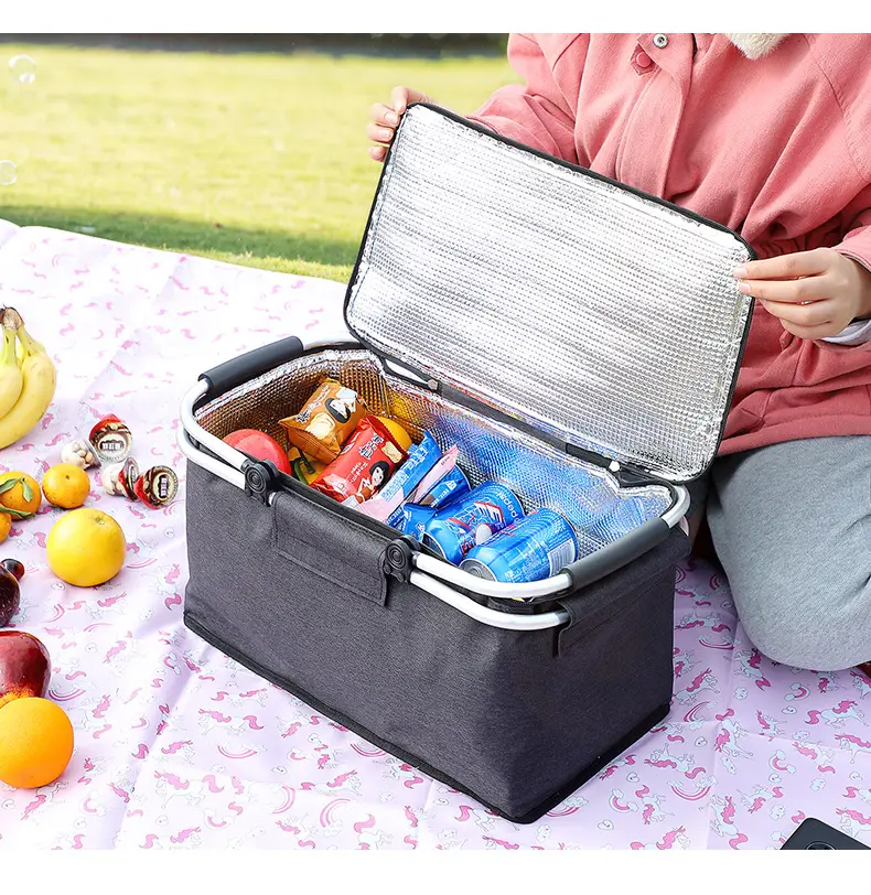 Folding Picnic Basket Insulated Ice Basket Outdoor Picnic Bag — feature 6