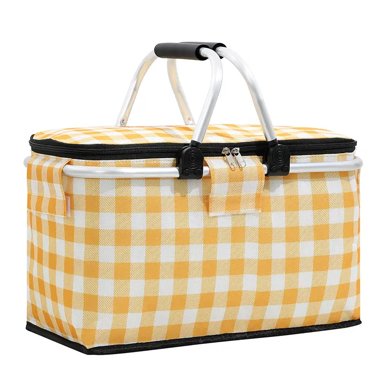 Folding Picnic Basket Insulated Ice Basket Outdoor Picnic Bag