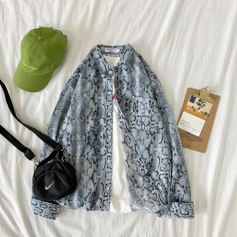 Men's Korean-style Long Sleeve Shirt Jacket Grey Patterned - Image 5