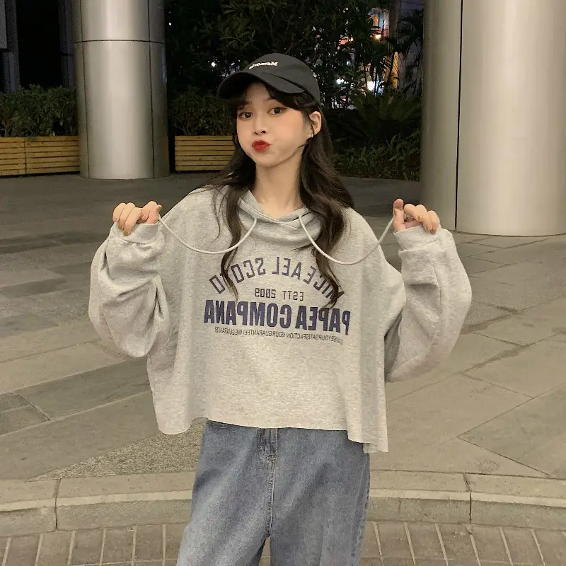 Women Letter Print Hoodie White 2025 Autumn - Image 5