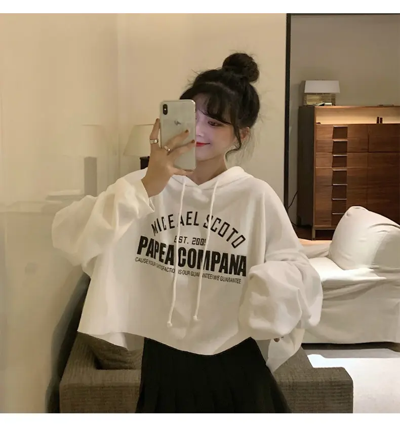 Women Letter Print Hoodie White 2025 Autumn — feature 14