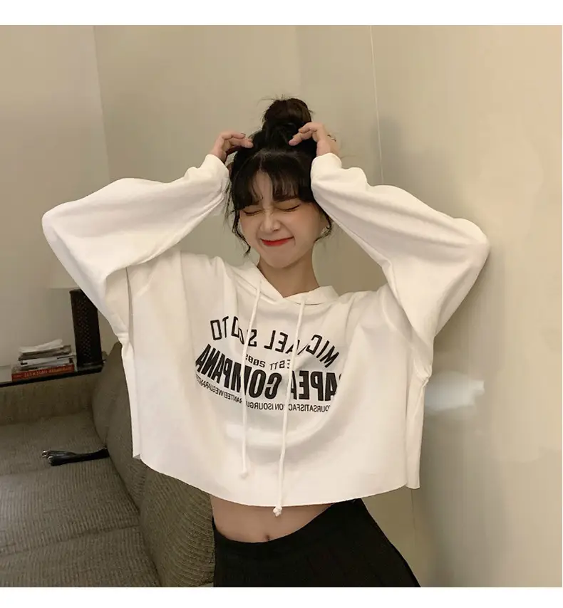 Women Letter Print Hoodie White 2025 Autumn — feature 15