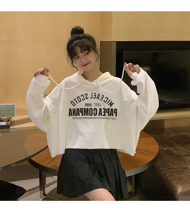Women Letter Print Hoodie White 2025 Autumn — feature 16