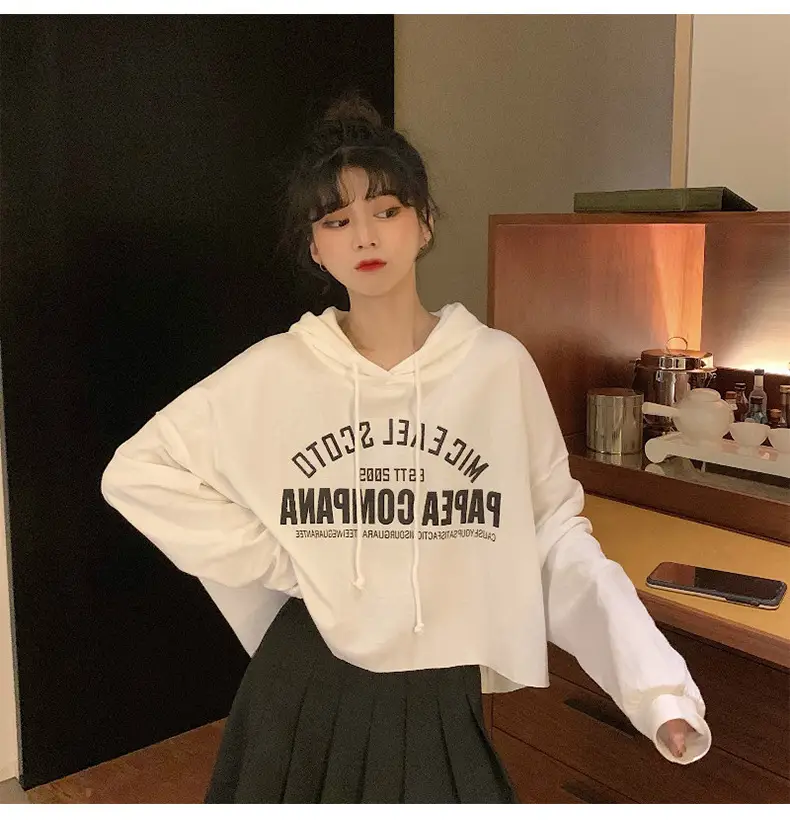 Women Letter Print Hoodie White 2025 Autumn — feature 17