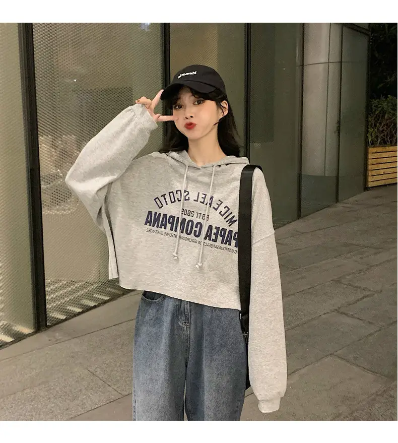 Women Letter Print Hoodie White 2025 Autumn — feature 6